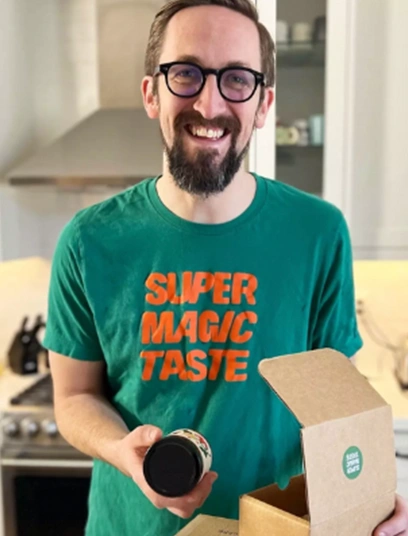 Super Magic Taste founder with product